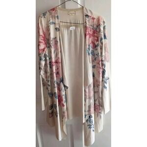 Floral Open Front Cardigan Size Medium Women's Long Sleeve Cloth & Portrait Soft